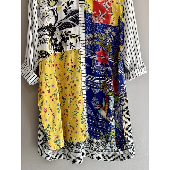 John Mark Tunic Top Patchwork Floral Mixed Print Art Boho Bird Large Maximalist - Picture 8 of 17